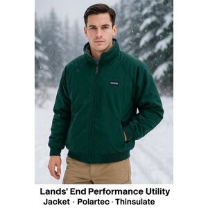 Lands' End Squall Jacket Men's XL Green Polartec Lined Winter Coat Gorpcore Ski